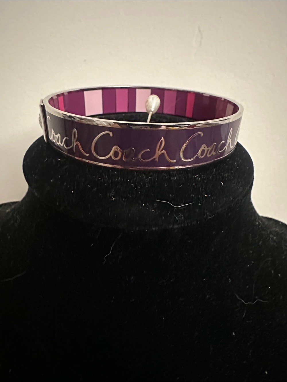 Vintage Y2K Coach Signature Script Enamel Bangle Bracelet Purple & Pink Stripes - Picture 5 of 11